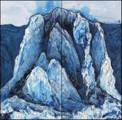 vereister Berg blaue Gebirgslandschaft Acrylmalerei Spachtelstrukturen