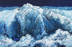 verschneites Gebirge Winterlandschaft blaue Berge im Schnee Acrylstrukturmalerei auf Leinwand Mischtechnik in Öl und Acryl
