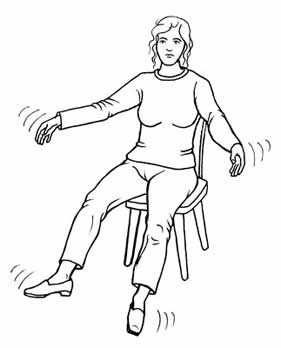 Entspannung durch Schütteln der Arme und Beine: Zeichnung mit einer Frau / Lockerung von Muskeln und Meridianen