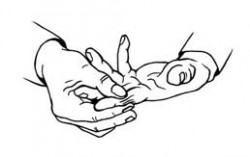 Handreflexzonen-Massage an den Fingern - Massage des Zeigefingers mit der anderen Hand.