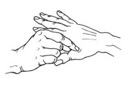 Lymphzonen-Handmassage: Eine Hand massiert die andere Hand im Lymphzonenbereich zwischen Daumen und Zeigefinger.