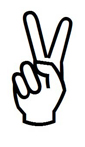 Freude-Mudra Symbol - Hand mit zwei nach oben gestreckten und gespreizten Fingern - Mittelfinger und Zeigefinger