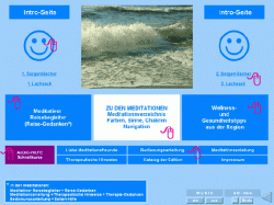 Intro-Seite des Meditations- und Lernspiels der interaktiven CD - mit Buttons und Wellenfoto