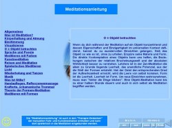 Interaktives Meditations- und Lernspiel: Seite der Meditationsanleitung mit Links und Buttons