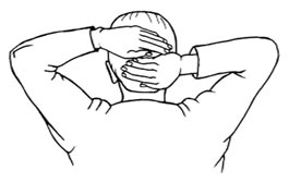 Reiki-Entspannung im Büro: Zeichnung mit Männerkopf und Händen, die auf dem Hinterkopf liegen.