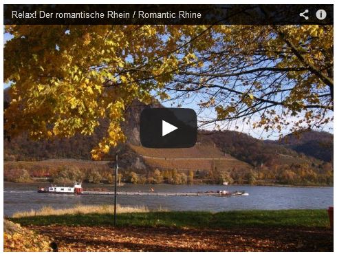 herbstliche Rheinlandschaft mit Schiff