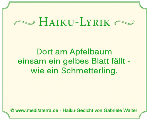 Haiku-Lyrik mit Schmetterling Apfelbaum und Blatt