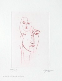 Radierung, Kunstbild, Liebe, Partnerschaft, Paar, Köpfe, Original