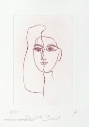 Radierung, original, linear, stille Braut, von Kurt Ries, Liebe, Frauenkopf, Gesicht