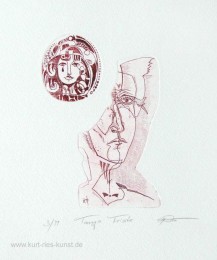 Ätzradierung auf zwei Platten - mit zwei Köpfen, Tango triste, Tränen
