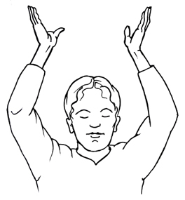 Yoga-Übung Kronen-Chakra Zeichnung Hände mit Handflächen nach oben über den Kopf gehoben