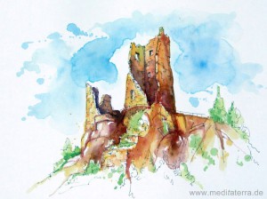 Drachenfels - Rheinromantik Motiv - Aquarell