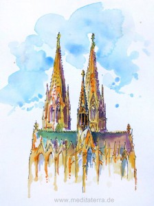 Kölner Dom - Aquarell von Kurt Ries