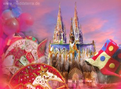 Collage Kölner Dom - Karnevall - Aquarell und Foto