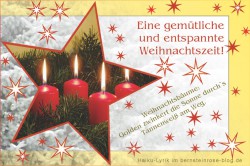 Weihnachtskarte, Adventsgruß mit vier Kerzen und Haiku-Gedicht - gemütlich und entspannte Weihnachtszeit - Relax-Glückwunsch im Bernsteinrose-Blog