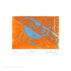 Brigitte Caillaud 1, France, La Pêche, Colour Etching, 7 x 10 cm, 2015