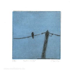 Carolyn Dodds 1, Australia, Bird on a Wire, Drypoint, 10 x 10 cm, 2015