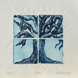 Cordula Courtiat 2, France, Bleu, Etching, 10 x 10 cm, 2015