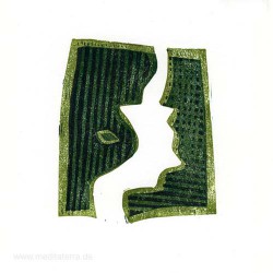 Erik Mol 2, Netherland, Two Green Shapes, Linocut, 10 x 9 cm, 2015