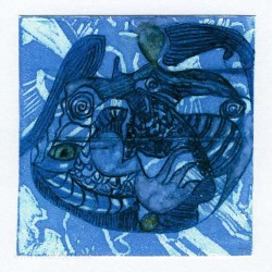 Therese Wilkins 2, Australia, Figurative in Blue, Lino Intaglio, 13 x 13 cm, 2015