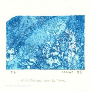 Yves Alcais 1, France, Meditation sur le Bleu, Aquatint, 9 x 13 cm, 1998