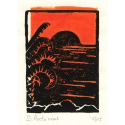 Béatrice Archinard 3, Switzerland, Sunset, 2016, Linocut, 7,5 x 10,.5 cm