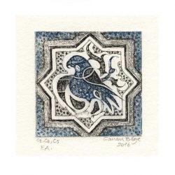 Canan Bilge 1, Turkey, Bird on Tile, 2016, Etching. Drypoint, Aquatint, 7,4 x 7,4 cm