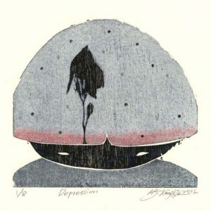 Hyunjin Kim 1, Taiwan, Depression, 2016, Woodcut, 12 x 13 cm