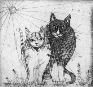 Chiemi Itoi, 6, Japan, Cat’s, 1998, Etching, Drypoint, 8 × 8,5 cm