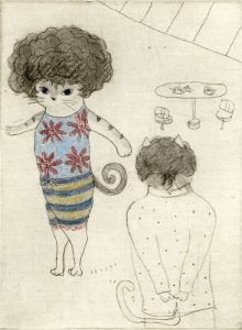 Chiemi Itoi, 13, Japan, Afro Hair, 2012, Mezzotint, Etching, Color Pencil, 11,5 × 8,5 cm