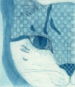 Chiemi Itoi, Japan, 15, Blue Cat, 2009, Etching, Mezzotint , 11,5 × 10 cm,