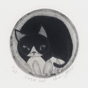 Chiemi Itoi, 18, Japan, Circle Cat, 2002, Etching, Mezzotint, 8 cm