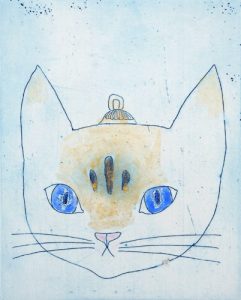 Chiemi Itoi, 20, Japan, Cat’s Ornament(ma), 2010, Etching, Mezzotint, Acryl Gouache, 10 × 8 cm