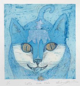Chiemi Itoi, 23, Japan, Cat’s Bleh Bleh, 2017, Etching, Aquatint, Color Pencil, 16 × 14,7 cm