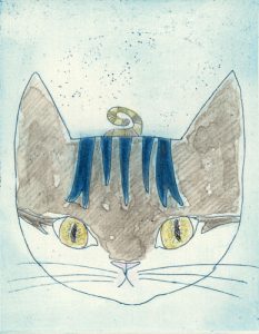 Chiemi Itoi, 3, Japan, Cat’s Ornament(mi), 2010, Etching, Mezzotint, Acryl Gouache, 10 × 8 cm