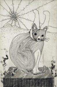 Chiemi Itoi, 5, Japan, Rabbit Cat, 1998, Etching, Mezzotint, Drypoint, 10 × 6,5 cm