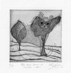 Chiemi Itoi, 8, Japan, The Same Dream as Reality-Cat, 2001, Etching, Mezzotint, 10 × 10 cm