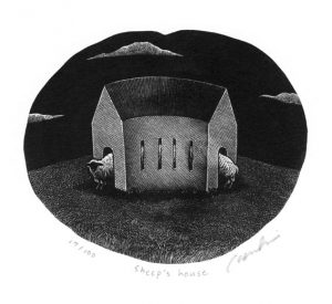 Kouki Tsuritani 1, Japan, Sheep’s House, 2017, Wood Engraving 11 x 13 cm, 100