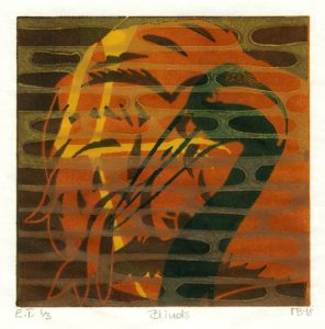 Merete Bartholdy 1, Denmark, Blinds, 2018, Linocut, 13 x 13 cm, 100