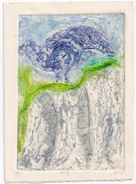 Aida Stolar 2, Israel, Blue Bird, 2018, Linocut and Acid Work, 21,5 x 15 cm