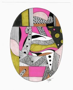 Brigitte Thonhauser-Merk 1, Austria, Oval Composition, 2018, Coloured Ink Pen Drawing, 20 x 25 cm