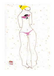 Lynn Chen 1, Taiwan, Lady in Bikini, 2018, Rock Painting on Foiled-Paper, 20 x 29 cm