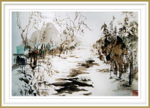Sylviane Leblond, France, Winter Landscape, 2013, Chinese Calligraphic Painting on Rice Paper "marouflé", 60 x 50 cm