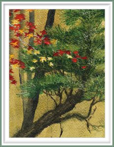 Ann Dunbar 3, France, Pine & Maple Moment, 2018, Embroidery & Acrylic, 19 x 14,5 cm
