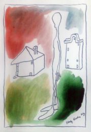 Jerzy Gorbas, Poland, Figure With Two Houses-Street, 2020, ink-water colour, 20 x 29 cm