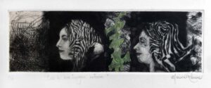 Monica Romero, Mexico, Echoes Of Self, 2021, mezzotint dry point chine-collé, 9,5 x 29 cm