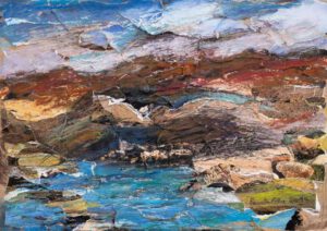 Pamela Ecker, Austria, Canarian Landscape, 2019, photo collage and oil pastel on cardboard, 17 x 23,5 cm
