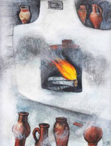 Yulia Sadovskaya, Russia, How Uncle Vasya The Farmer Explained The Stove and Much More Besides, 2020, tempera, pastel, pencil on paper. 28,5 x 21 cm