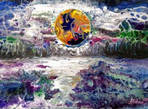Aldina H Beganovic, Italy, Moonlight Harmony,2020, fluid acrylic on canvas, 30 x 40 cm
