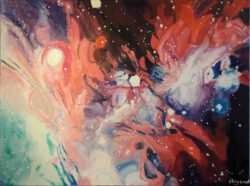 Aline Pouget, France, Contrastes Lumineux dans le Cosmos, 2019, oil on canvas, 54 x 73 cm